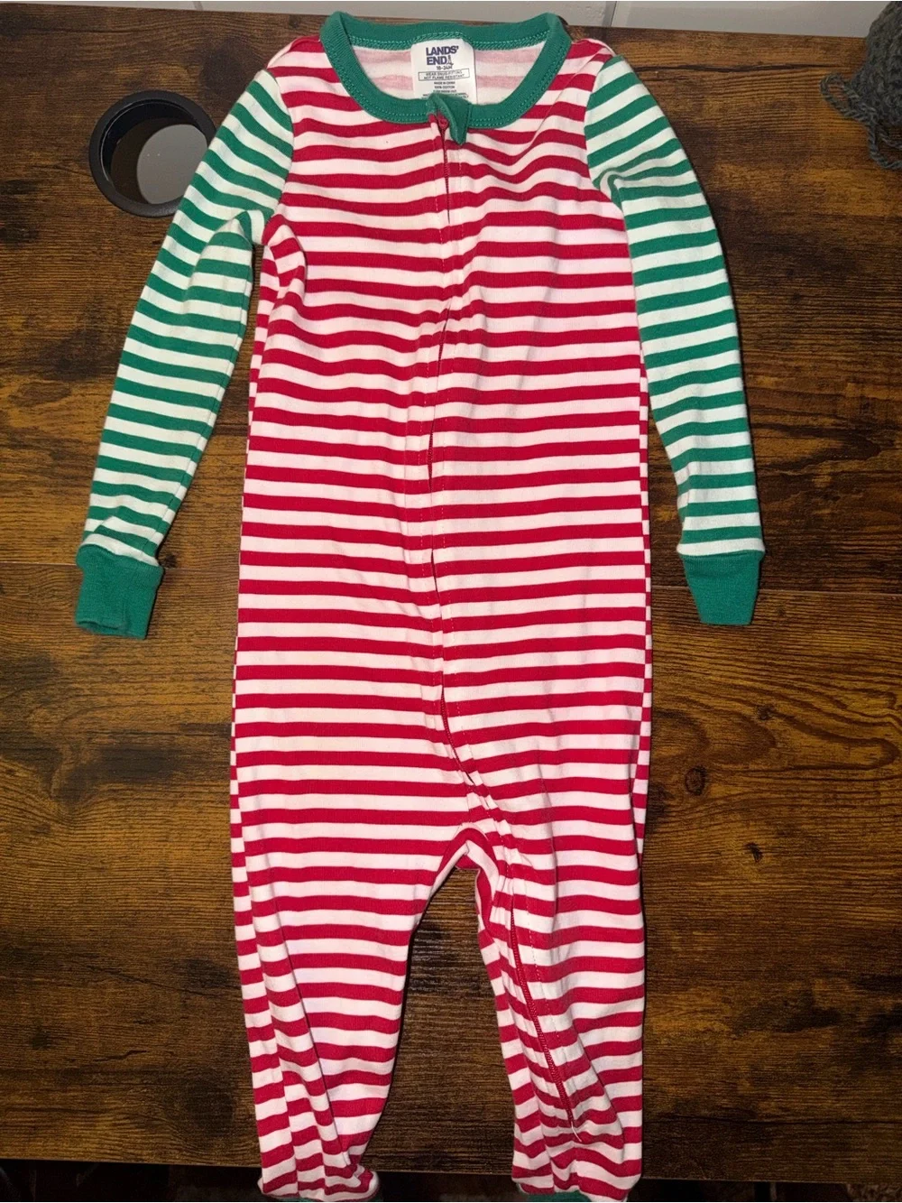 Lands’ End Christmas Stripe Zip Sleeper 18–24M Cotton Pajamas
